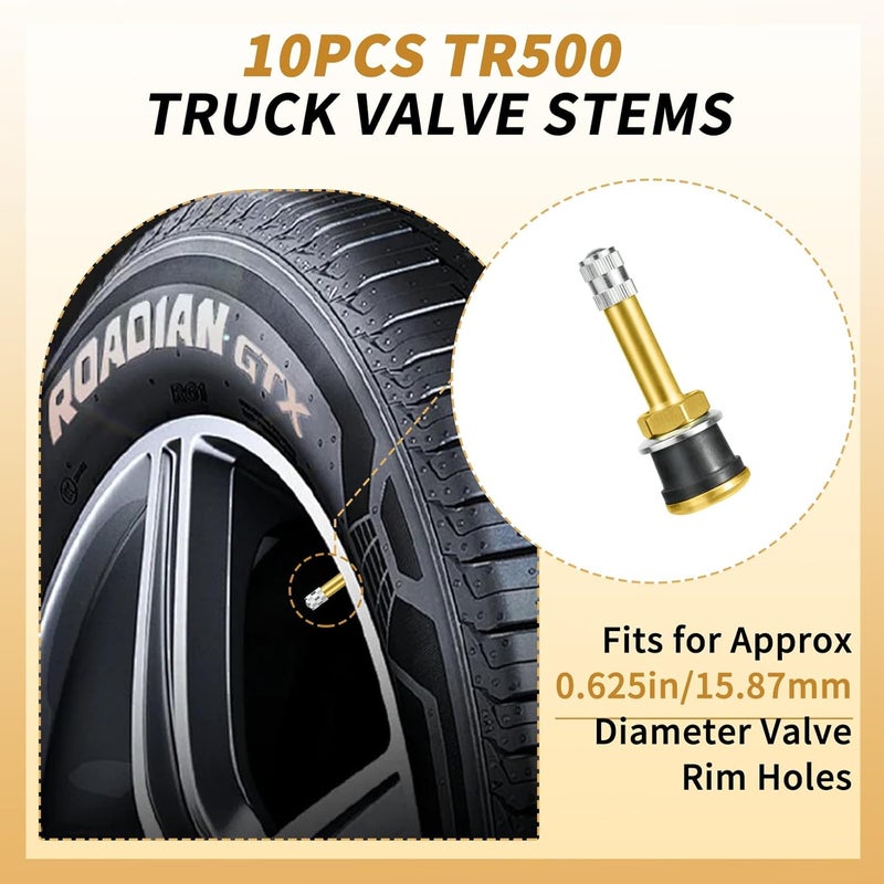 Dueilgo 10Pcs TR500 Truck Valve Stems, Straight Brass Clamp in Tubeless Truck Tire Valve Stems for Approx 0.625inch/15.87mm Diameter Valve Rim Holes - Image 5
